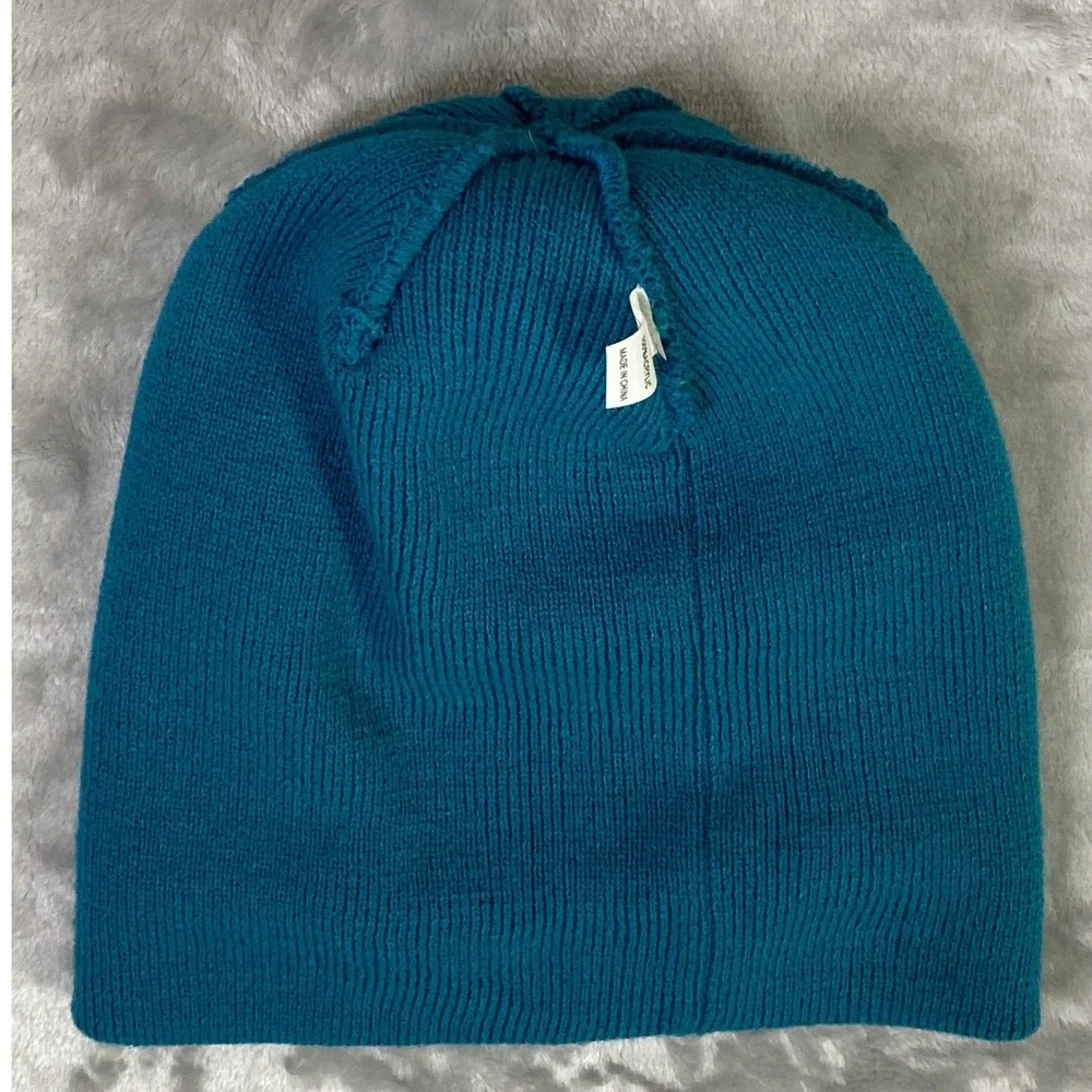 Adidas‎ Beanie Unisex One Size Teal Yellow Trefoil Logo Pom Pom Knit Hat
